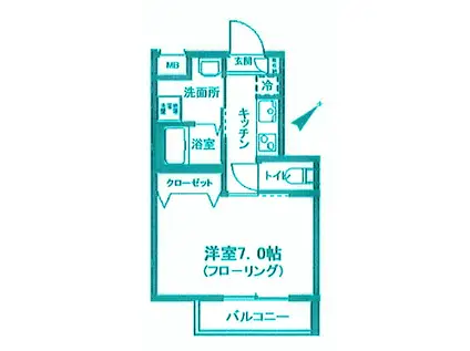 サンヒルズ旗の台(1K/2階)の間取り写真