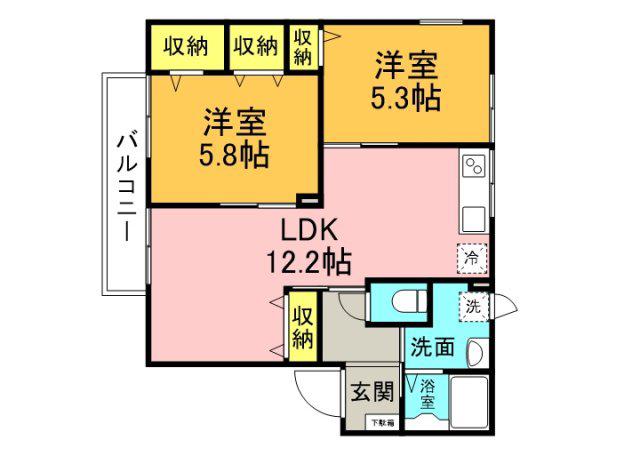 Kハウス(2LDK/2階)の間取り写真