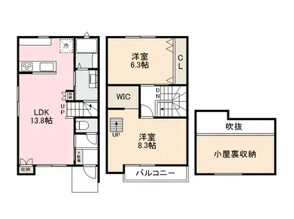 メゾネストX木太 B(2LDK/1階)の間取り写真