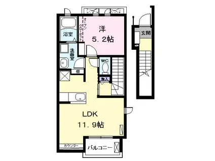 フェリシエ(1LDK/2階)の間取り写真