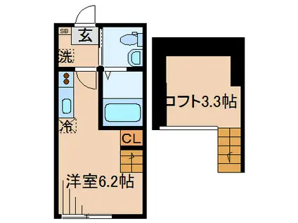 ハーミットクラブハウス白楽・岸根(ワンルーム/1階)の間取り写真