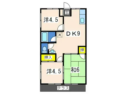 ハイツヒルトップ(3DK/1階)の間取り写真