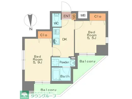 林ビル(2K/6階)の間取り写真