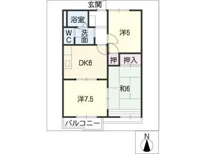 ファミール山本E・F棟(3DK/2階)の間取り写真
