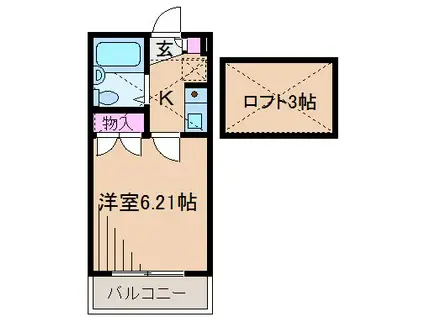 WOODBELL師岡B(1K/2階)の間取り写真