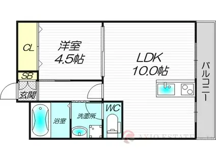 ウインドヒル三国(1LDK/3階)の間取り写真