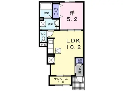 プラシード カーサI(1LDK/1階)の間取り写真