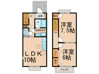 BRANCHE香(2LDK/1階)の間取り写真