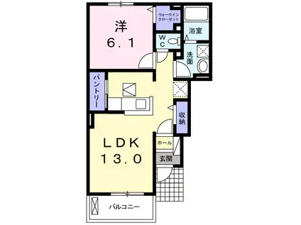 ミルト西新浜I(1LDK/1階)の間取り写真