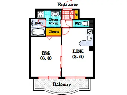 パラッツォディ上本町(1DK/9階)の間取り写真