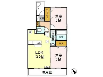 セントラルビュー A棟(2LDK/1階)の間取り写真