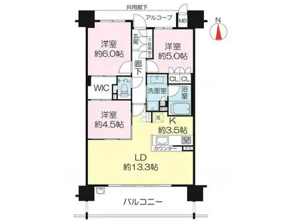 ジオ阪急池田満寿美町ソシア(3LDK/5階)の間取り写真