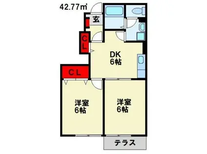 ダンケ吉志(2DK/1階)の間取り写真