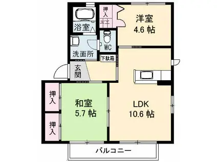 シャーメゾン西平原(2LDK/1階)の間取り写真