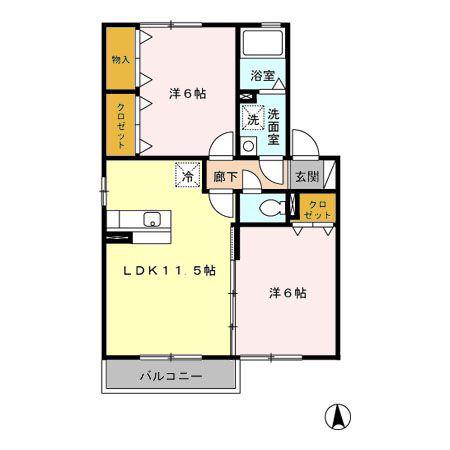 セゾングランモア(2LDK/2階)の間取り写真
