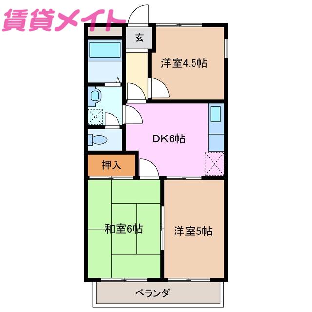 りんごハウス(3DK/2階)の間取り写真