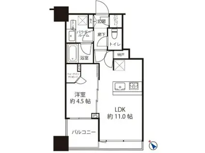シティタワー武蔵小山 タワー棟(1LDK/6階)の間取り写真
