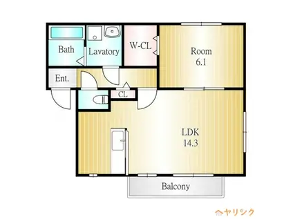 ウィルモア赤池A(1LDK/2階)の間取り写真