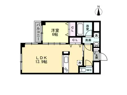 グランドステージ富山(1LDK/2階)の間取り写真