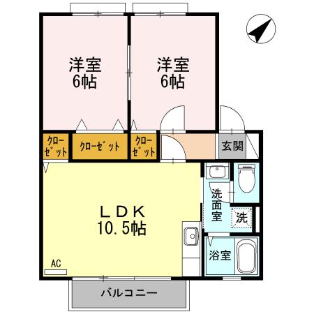 ウィンディアおだA(2LDK/1階)の間取り写真