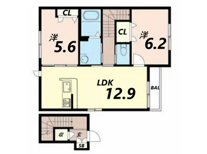 シャーメゾンかわた(2LDK/2階)の間取り写真