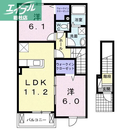 プリミヴェール ドゥ(2LDK/2階)の間取り写真