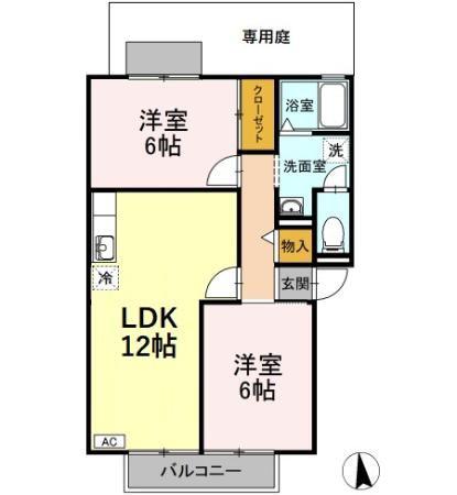 ロイヤルKII(2LDK/1階)の間取り写真