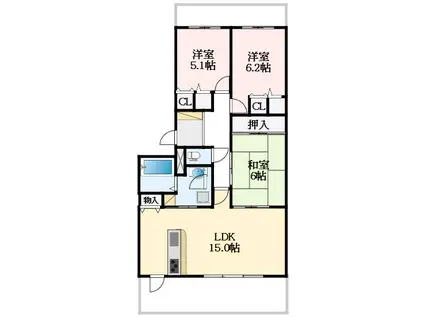 コート北野田カリヨンI番館(3LDK/3階)の間取り写真