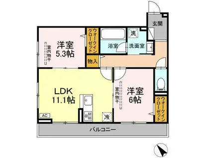 D PAINA 鴨居II(2LDK/3階)の間取り写真