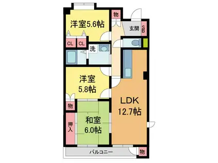 パレフルール(3LDK/6階)の間取り写真