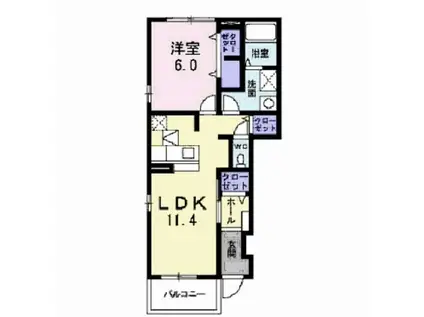 カーサ・デル・スール(1LDK/1階)の間取り写真