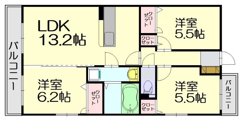 アロース南里(3LDK/3階)の間取り写真