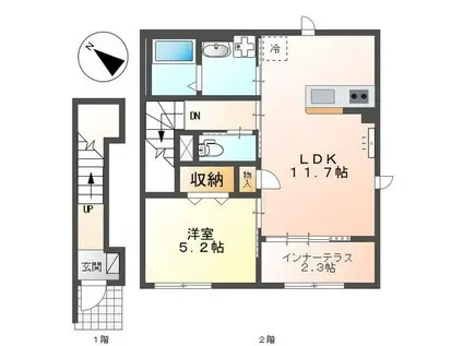 大磯町大磯アパート(1LDK/2階)の間取り写真