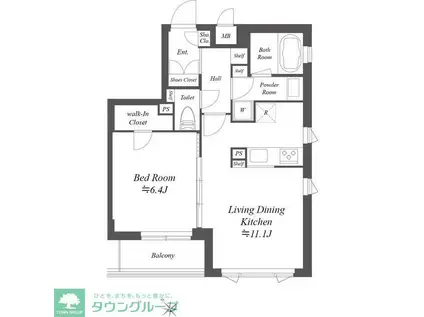 グランデュオ若林VI(1LDK/2階)の間取り写真