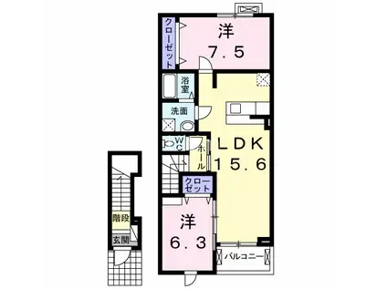 フォレスタI(2LDK/2階)の間取り写真