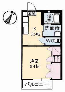 グリーンルーフ沖野上(1K/1階)の間取り写真