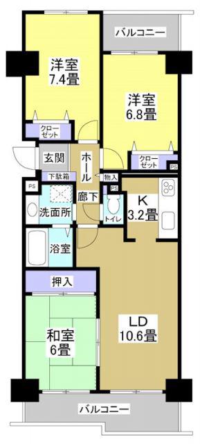ジェイハイム東浜松(3LDK/9階)の間取り写真