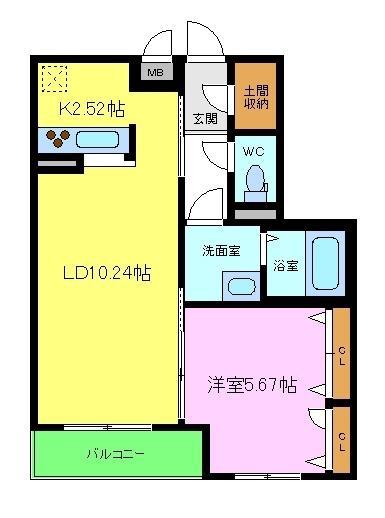 シャーメゾングッドパディ(1LDK/2階)の間取り写真