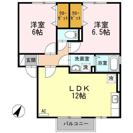 グレイス A棟(2LDK/1階)の間取り写真