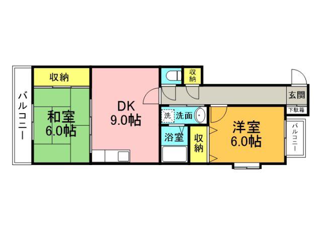 広島電鉄江波線 舟入南駅 徒歩4分 4階建 築33年(2LDK/4階)の間取り写真