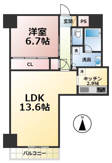 SOLAO金山(1LDK/5階)の間取り写真