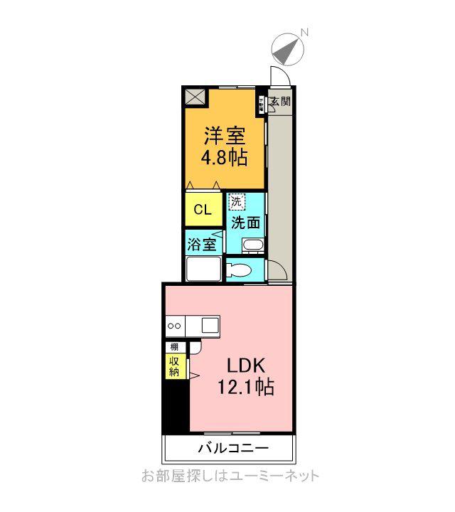 スカイコート平松(1LDK/2階)の間取り写真