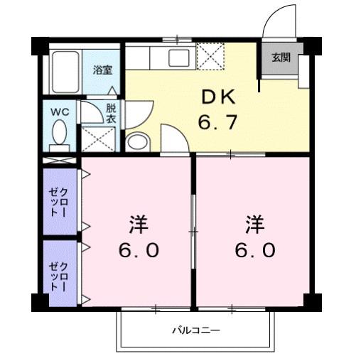 シャトーアオキ(2DK/2階)の間取り写真