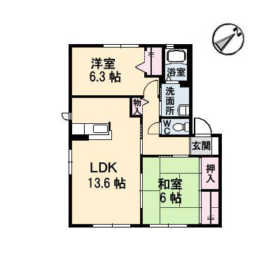 カミーリアB棟(2LDK/1階)の間取り写真