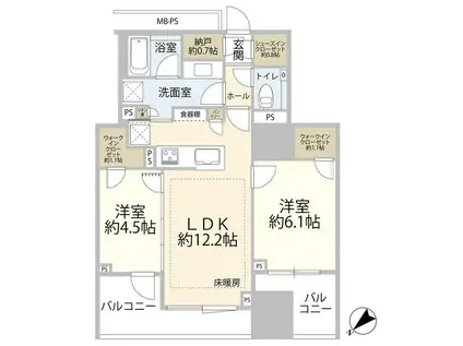 パークホームズ文京本駒込(2LDK/2階)の間取り写真