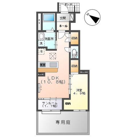 富山市山室アパート(1LDK/1階)の間取り写真