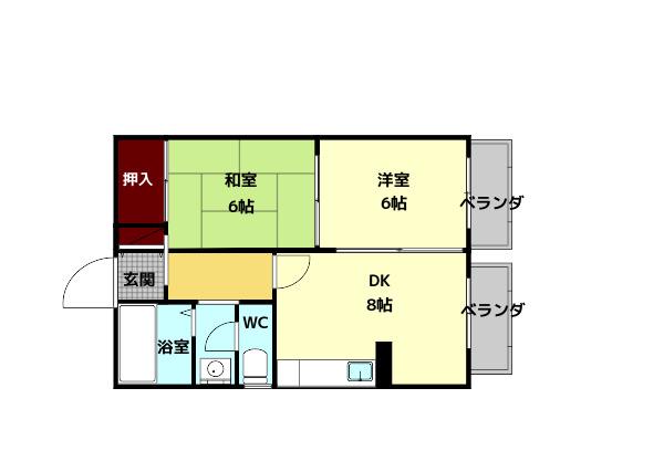 コーポ錦町(2LDK/1階)の間取り写真