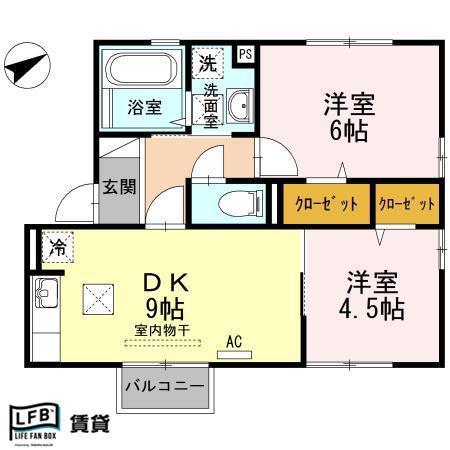 サンモール U B棟(2DK/1階)の間取り写真