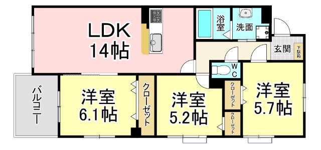 カームテラス(3LDK/1階)の間取り写真