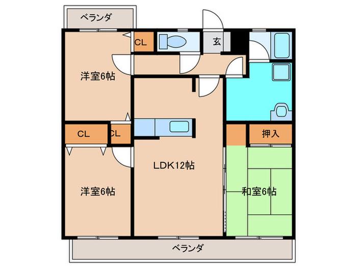 ヴァン・ヌーブ(3LDK/3階)の間取り写真